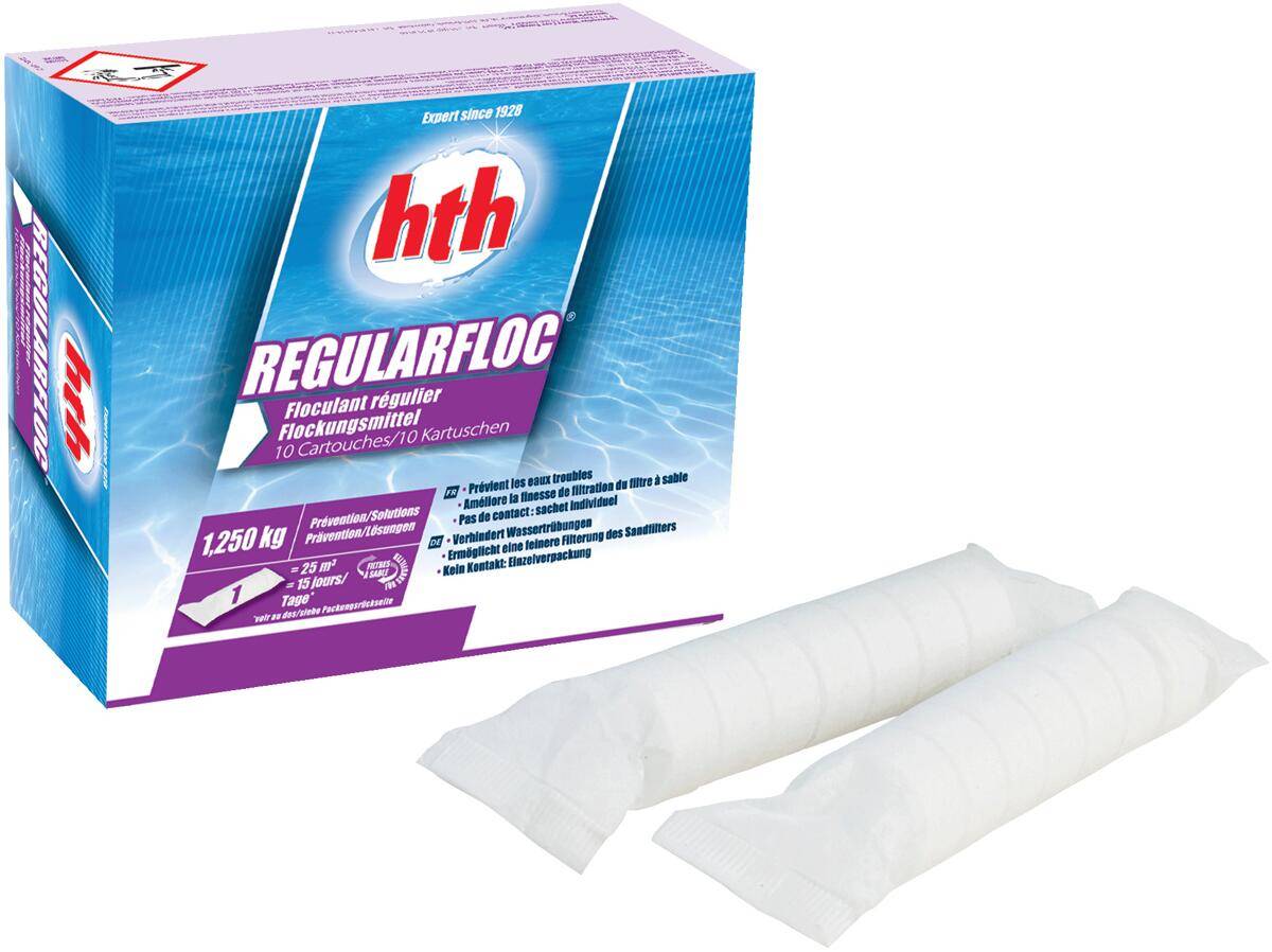 hth REGULARFLOC, Flockungsmittelkartuschen, Karton (10 x 125 g)