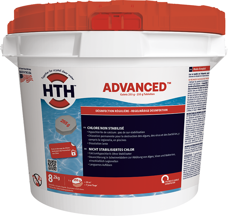 hth ADVANCED Tablette 255g, langsam löslich, Eimer à 8.2 kg