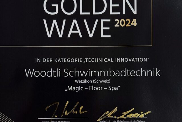 Golden WAVE Award 2024: Urkunde Technical Innovation für das Magic Floor Spa